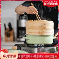 Enamel double-eared soup pot Wok thick hot pot enamel pot 26cm induction cooker gas universal bamboo drawer steamer