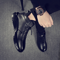 2021 new high-top casual leather shoes mens shoes leather winter warm plus velvet cotton shoes Korean short boots leather boots