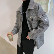 GOOMIL LEE autumn and winter woolen coat men Korean trend loose English style casual trench coat short coat