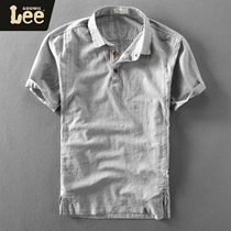 GOOMIL LEE summer linen cotton LAPEL short sleeve T-shirt MENs loose trend POLO shirt ICE SILK half sleeve SHIRT