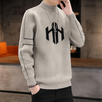 Mink velvet sweater men half high collar base shirt plus velvet thick youth warm sweater autumn and winter trend