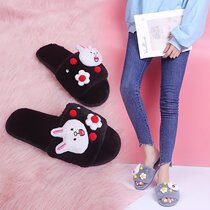 Home cotton slippers Female plush home slippers with hair wool slippers Autumn winter new fashion outwear slippers