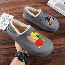 Mens cotton slippers male winter bag heel anti-slip home waterproof outdoor warm thick bottom cotton shoes female parent-child plush shoes