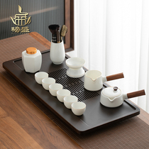 Sheep fat jade Kung Fu tea set Household light luxury Chinese tea tray Office reception high-end white porcelain teapot teacup
