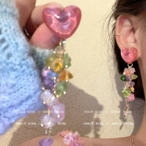 Its the color of spring and summer~ love gravel tassel earrings female niche design sense earrings ins temperament sweet earrings