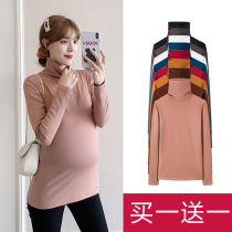 Pregnancy Maternity Dress High Collar Undershirt Han Edition Fashion Autumn Winter New Tidal Moms Pure Cotton Glint with long sleeves T-shirt blouses