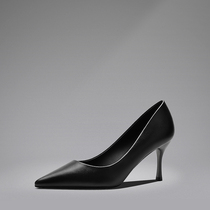 Leather high heels womens spring and autumn with 2021 New pointed Joker professional work shoes black dress single shoes