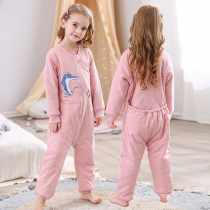 Childrens conjoined pajamas in autumn and winter girls Princess baby anti-kicking big children spring and autumn cotton cotton sandwich thickened clothes