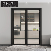 Sofia Wooden Door Kitchen Door Extremely Narrow Glass Door Triple Linkage Push Ramen Aluminum Alloy Golden Gate Custom muted moving door