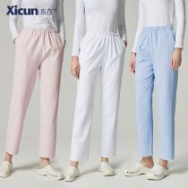 Tie-up high-end nurse pants white doctor work pants Summer thin elastic waist doctor nurse pants female large size