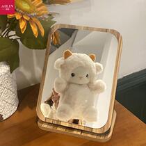 Mirror Makeup Mirror Student Dormitory Desktop Dressing Mirror Household Bedroom Wood Folding in Wind Small Mirror