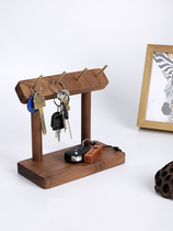 Solid Wood key storage bracket porch decoration desktop ring jewelry brass adhesive hook door Nordic creative ornaments