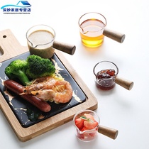 Creative glass sauce cup sauce saucer wooden handle milk jar dipped dish Mini Milk Cup seasoned steak Western juice bucket