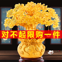 Money tree ornaments Crystal money gold yellow crystal wealth tree living room large bonsai fortune