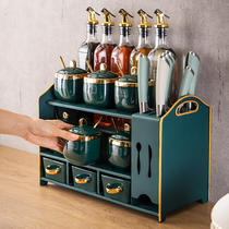 Nordic light luxury seasoning box knife holder set Household seasoning tank rack Oil bottle salt tank glass kitchen supplies shelf