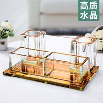 Creative Crystal multi-function business card storage box desktop business high-end front desk business card box ornaments customized lettering logo large capacity double-layer box office supplies business card holder card holder shelf