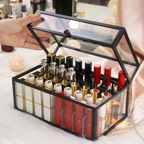 Oversized lipstick storage box Desktop dustproof waterproof glass lip glaze Lipstick Lip gloss finishing box Multi-grid lipstick rack