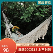 Hammock outdoor swing double padded canvas handmade tassel anti-rollover Shaker bedroom student room hammock