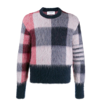 Thom Browne Autumn and Winter mohair round neck pullover sweater mens and women TB jacket jacquard colorblock sweater