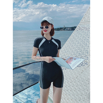 Sports swimsuit female summer conservative 2021 new one-piece flat corner covering belly thin with chest pad students professional swimsuit