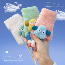 Autumn and winter New plush childrens gloves warm and thick cartoon dual-purpose half-finger flip gloves baby writing