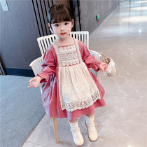 Girls dress fashion Korean French lace dress spring and autumn childrens skirt foreign style long sleeve baby princess dress