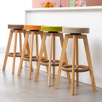 Bar stool High stool Household solid wood bar stool Modern simple rotating creative European front desk chair Nordic