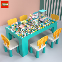 Childrens building block table multi-function big particle boys and girls assembly toy intelligence baby game table and chair set