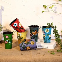 American pastoral hand-painted iron stereo flower creative home old retro living room iron vase flower bucket