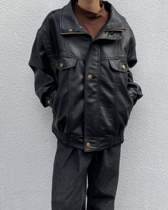 14GSL retro classic lapel loose temperament Korean short black locomotive leather jacket casual jacket