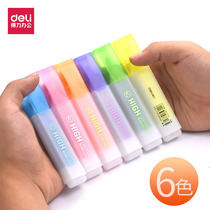Del S625 fluorescent marker pen students use fluorescent marker color rough stroke focus 6 color stationery wholesale S628 highlighter candy color Set 6 large capacity highlighter pen