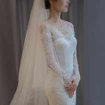 ~ Veil bride main wedding dress French super fairy forest headdress long tail net red photo props White soft yarn