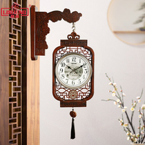 Lisheng new Chinese style solid wood double-sided wall clock living room silent quartz clock home decoration hanging watch atmospheric clock