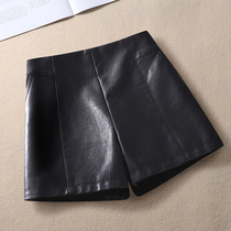 Korean black leather pants A-line shorts womens autumn 2021 new high-waist wide-leg autumn outdoor boots ins tide