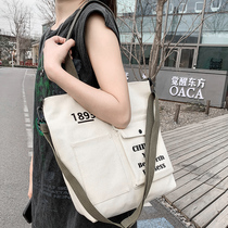 Canvas bag female shoulder bag college students Class bag ins Korean White Japanese large capacity letter shoulder bag