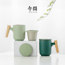Noon wooden handle ceramic filter office tea separation tea cup personal special female summer household mug