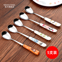 5 sets of ceramic small spoon children drink soup spoon long handle soup spoon creative cute baby spoon home