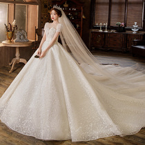 Starry court light main wedding dress 2021 new temperament high-end super fairy French bride atmospheric tail heavy industry luxury