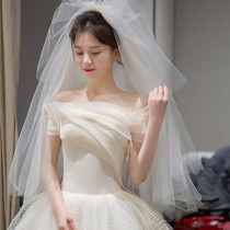 Satin one-shouldered light main wedding dress 2021 new bride drag silk court small French gauze summer