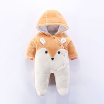 Newborn baby jumpsuit autumn and winter newborn baby out to hold clothes warm and thick set toddler winter clothes