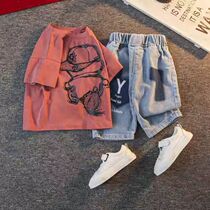 Boy short-sleeved summer suit 2020 new foreign baby Summer thin clothes handsome little boy two-piece set