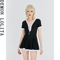 One-piece swimsuit female summer conservative cover meat 2021 new black plus size cute sexy thin Belly Belly bathing swimsuit