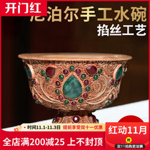 Nepal pinching pure copper water supply bowl Tibetan water supply Cup holy water gimlet inlaid gem 10cm