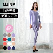 MJINM Beauty only beauty elastic glossy corset bodybuilding bodybuilding sport one-piece suit pants woman long sleeves with 90% pants