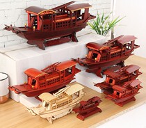 Park Hand Paddle Furnishing Raising Flowers Wood Ship South Lake Red Boat Model Desktop Desk Calendar Pendulum elementary school children hand-assembled solid