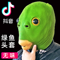 Douyin green head fish head cover mask cute funny funny sand fish head strange green fish net full face tasteless