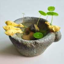 Bowl lotus copper money grass hydroponic flower pot duck decoration imitation stone mortar flower pot fleshy small flower pot desktop decoration gift