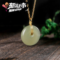  S925 sterling silver Hetian jade necklace female ethnic style ins niche design sense safety buckle pendant clavicle chain accessories