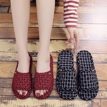 Plaid fabric slippers couples home soft bottom indoor silent sweat absorption men and women Four Seasons autumn and winter cloth slippers