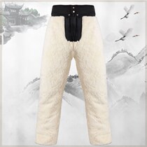 Autumn and winter wool cotton pants mens leather wool one pants middle-aged and elderly trousers thick loose warm waist sheep leather pants